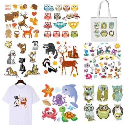 Cute Animal Stickers Cartoon Kids Thermal Heat Transfer Patch Iron On Transfers Patches For Clothing DIY Washable A level Badge