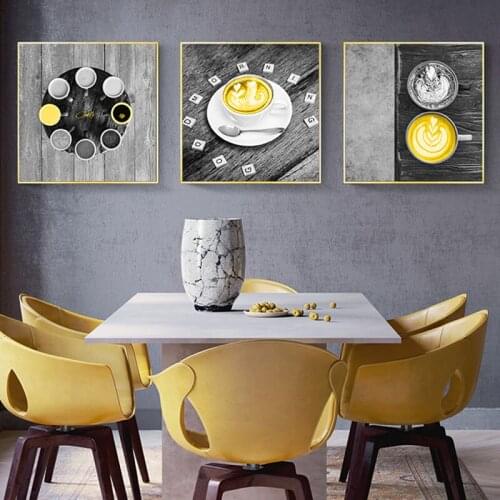 Nordic Modern Luxury Room Decor Canvas Painting Yellow Coffee Cup Picture for LivingRoom Dining Room Wall Art Decor Print Poster