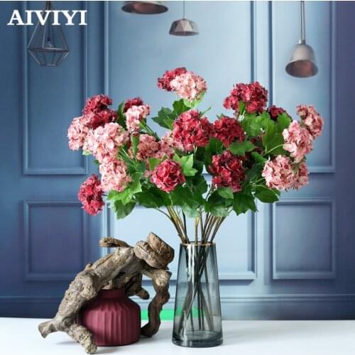 Three Head Film Hydrangeaoil Painting Hydrangea Simulation Silk Flower Window Home Wedding Decoration Artificial Fake Flower