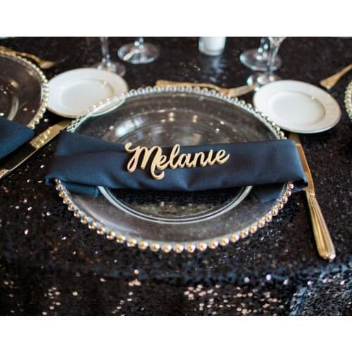 Cutout Words for Wedding Party or Event Decor, Escort Cards Table Party Placecards Gold Place Card Name Wood Plate Names