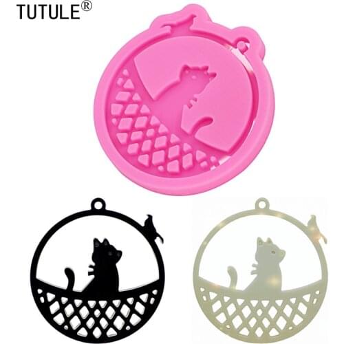 Mirror Cat and bird hollow earring mold,Epoxy Resin Polymer Clay Jewelry Mold Keychain Hand Made Flexible Silicone Rubber Mold