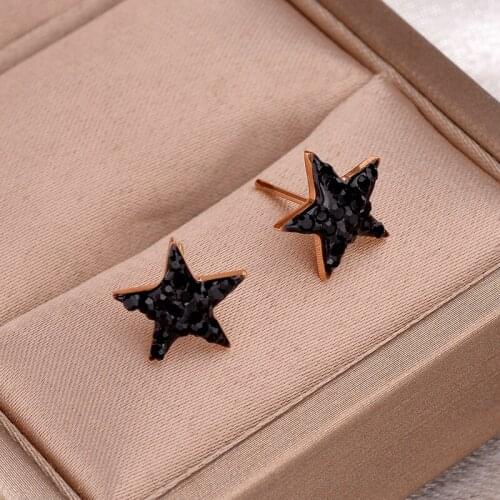 Fashion Simple Black Red Crystal Zircon Star Stud Earrings For Women No Fade Stainless Steel Female Daily Earring Jewelry Femme
