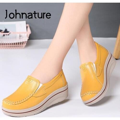 Johnature Pumps Women Shoes 2020 New Spring/Autumn Retro Round Toe Wedges Casual Sewing Concise Leisure Platform Ladies Shoes