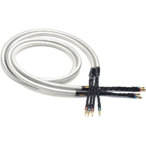 1 Pair Hifi Silver and Copper Speaker Cable High Quality Speaker Wire With Gold-plated Banana Jack