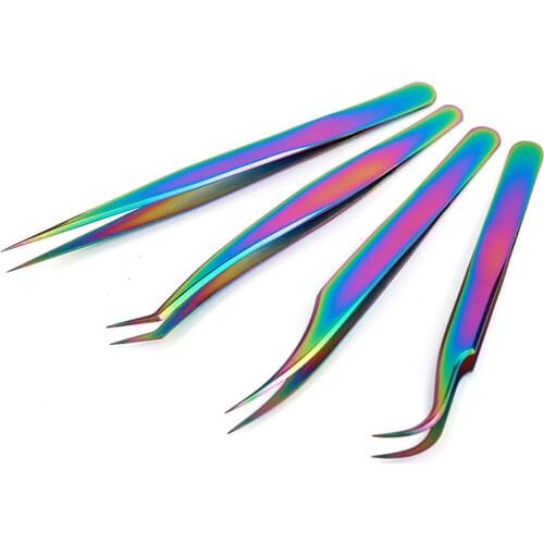 1pc Color Titanium Eyelash Grafting Tweezers Stainless Eyebrow Tweezer 3D Volume Eyelash Extension Grafting Makeup Tools