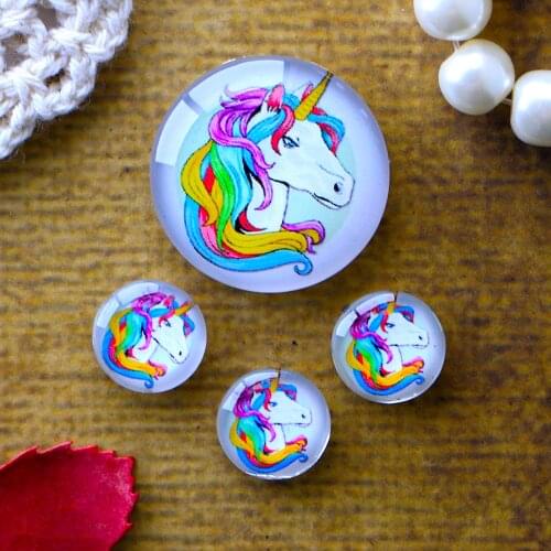 12mm 25mm 14mm 16mm 18mm 20mm Photo Glass Cabochons Round Cameo Set Handmade Settings Unicorn 07
