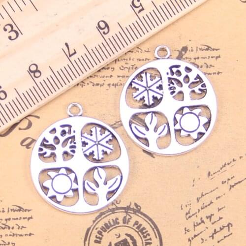 6pcs Charms four seasons Spring Summer Fall Winter 24mm Antique Silver Plated Pendants DIY Handmade Tibetan Silver Jewelry