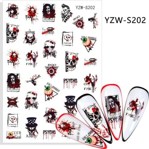 3D Halloween Nail Design New Sticker for Nail Art Anime Skull Bone Snake Maple Leaf Decals Manicure Nail Decor