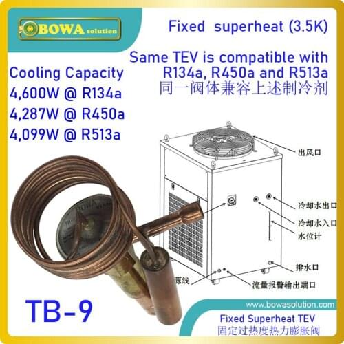 4KW R513a small size TEV regulates refrigerant injection to evaporator between -30 and +10'C, wide evaporating temperature range