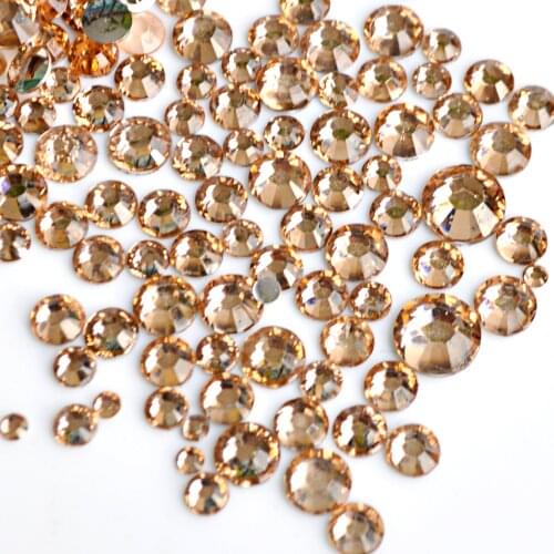 400 pcs 2mm - 6mm Mix Size Champagne Resin Acrylic Round Rhinestone Flatback Crystal Rhinestones Nail Art Decoration N07
