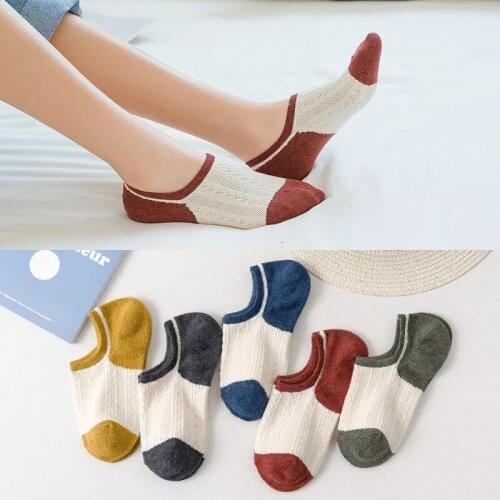 5 Pairs / lot Spring and Summer Mesh Air-permeable Hollow-out Female Socks Coloured Socks Cotton Female Boat Socks