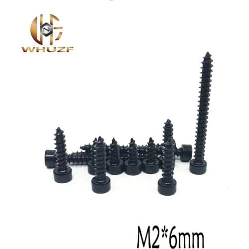 50pcs M2 x 6 mm black Carbon Steel M2*6 Hexagon Socket Cap Head self tapping screw Model Screw