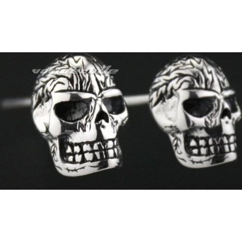 925 Sterling Silver Fire Skull Mens Biker Rocker Earring 8M008