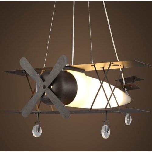 American Retro Industrial Wind Aircraft Pendant Lights Creative Personality Restaurant Internet Bar Iron Glass Led Hanging Lamps
