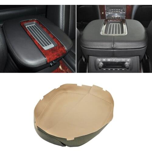 Beige Center Armrest Leather Cover For Cadillac Escalade 2007 2008 2009 2010 2011 Central Armrest Box Skin Cover Sticker Trim