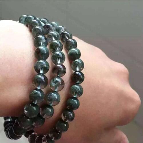 Top Quality Genuine Green Natural Phantom Quartz Bracelets For Women Men Stretch Crystal Round Bead Three Laps Bracelet 6mm