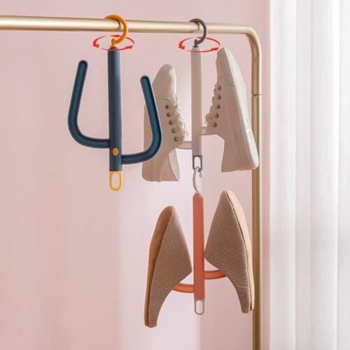 Household Shoe Drying Rack Rotatable Hooks Balcony Portable Shoe Rack Hangers Shelf Organizer Storage Bathroom Accessories