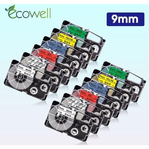 Ecowell 1Pcs Compatible for Casio XR-9WE XR-9X XR-9RD XR-9BU XR-9YW XR-9GN label tape 9mm*8m for Casio KL-60 100 120 200 printer