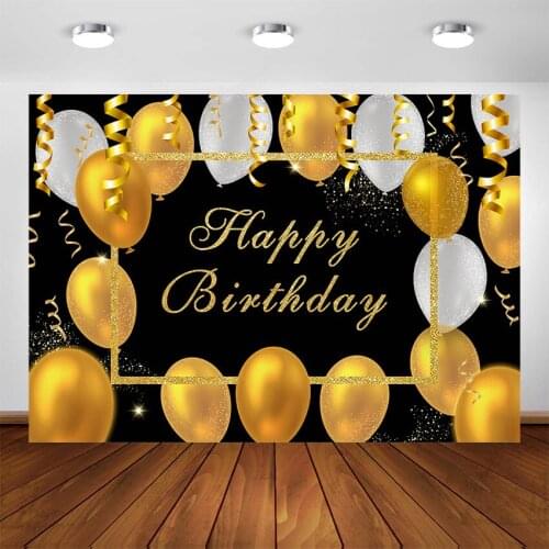 Birthday Party Backdrop Golden Silver Balloon Decoration Black Photography Background Custom Birthday Banner Photo Booth