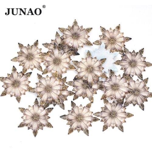 JUNAO 10pc 30mm Smoke Gray Flower Shape Resin Rhinestones Sew on Flat Back Appliques for Clothes Needlework Home Decoration