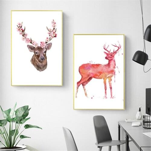 Canvas Painting Hand Draw Animals Art Paint Cartoon Poster and Prints Deer Wall Pictures for Home Decoration Nordic Style