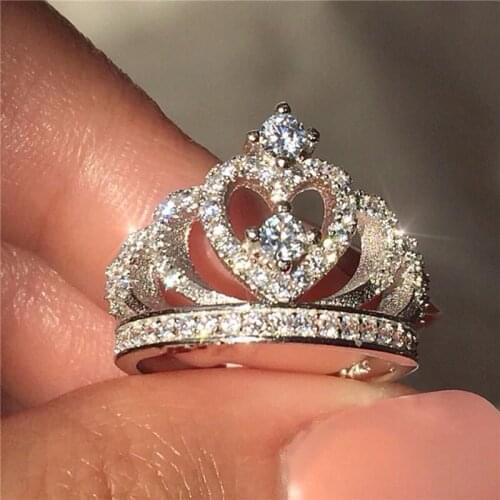 Fashion Crown Shape Rhinestone Crystal Rings for Women Girl Wedding Bridal Party Ring Jewelry Engagement Ring