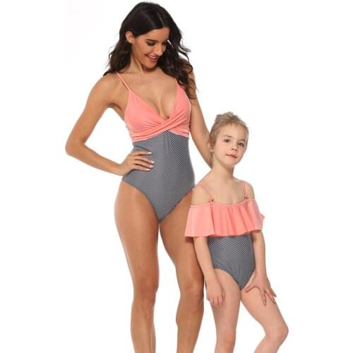 Mom Baby Girls Swimwear Mother Daughter Swimsuits One-Piece Striped Family Matching Outfits Mommy and Me Bikini Dresses Clothes