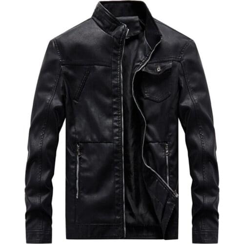 New Man Leather Jacket Stand Collar Slim Fit Motorcycle Men Leather Jackets Coats Casual Faux Leather Zipper Male Outerwear 6XL