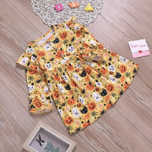 Menoea Halloween Cartoon Print Baby Girls Clothes Fashion Pumpkin Dresses Toddler Casual Costumes Childrens Princess Clothing