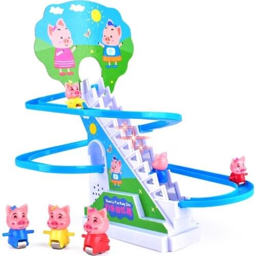 Funny New Toy Set Light Music Ramp Racer Track Slide Toddler Kids Cartoon Piggy Electric Rail Climbing Stairs Toy Birthday Gift