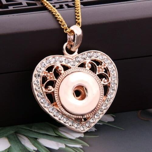 2019 New Rose Gold Heart-shaped Rhinestone Snap Buttons Necklace Fit DIY Ginger Charms 18mm Snap Button Jewelry Gifts