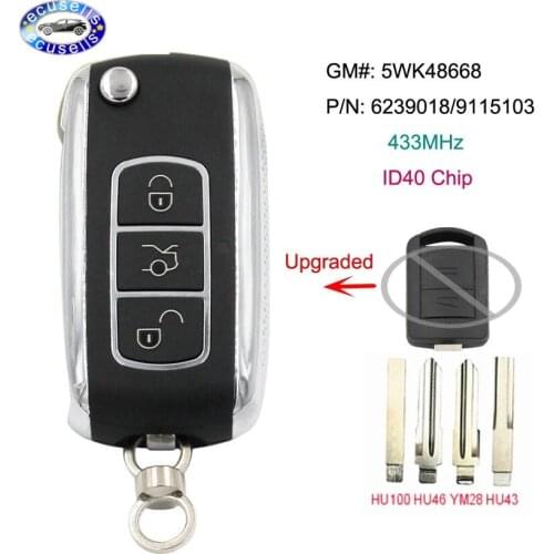 Upgraded Flip Remote Car Key Fob 3 Button 433MHz With ID40 Chip for Opel Vectra B 1995-2002 / Omega 2003