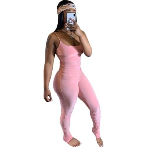 Solid Workout Fitness Jumpsuit Women Summer 2020 Casual Overalls Stacked Leggings Pants Sport Bodycon Rompers Womens Jumpsuit