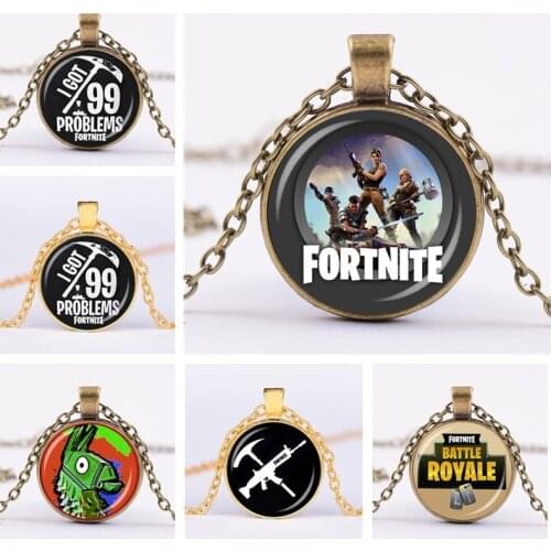 Fortnite Necklace Anime Peripheral Accessories Pendant Fortress Night Game Ancient Bronze Glass Chains Necklaces Kids Men Toys