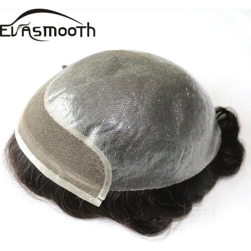 New Men Wig Pu & Front Lace Men Toupee Natural Human Hair Male Hair pieces Prosthetic Hair Replacement System Man Wig