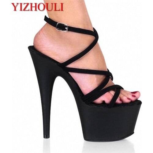 Sexy 7-inch heels, pole dancer 17cm open-toe sandals, cross-strap fashion stage sandals