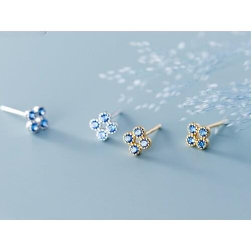 Simple CZ Blue Crystal Stud Earrings Fashion Women Silver Color AAA Zircon Light Luxury Earring Charm Women Wedding Jewelry Gift