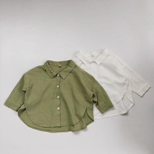 Baby Boy Collar Shirt Casual Children Solid Cotton Tops New Long Sleeve School Blouse Kid Clothes White Shirts for Toddler Girls