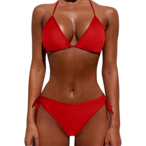 Sexy Swimwear Women Solid red Bikini 2020 Push Up Padded Brazilian Swimsuit Bathers Bathing Suit String Swimwear Biquini