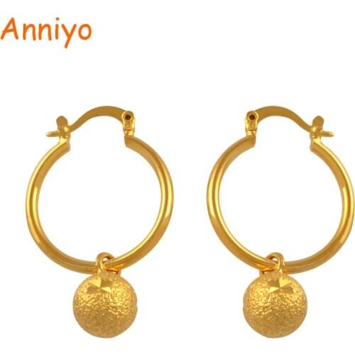 Anniyo Gold Color Ball Earrings Stud for Women/Girls Jewelry Bead Round Ethiopian Africa,Arabia,Middle East Best Gift #202306