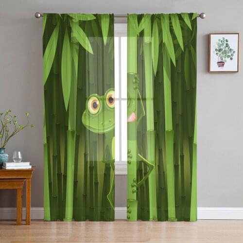 Bamboo And Frog Sheer Curtains Window Curtains for Living Room Bedroom Blinds Kids Room Home Decor