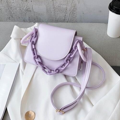 Fashion Candy Color Shoulder Sling Bag Women Elegant Acrylic Chain Totes Purse Ladies PU Leather Crossbody Messenger Satchel Pou
