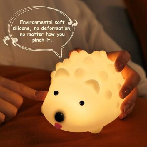 Lovely Hedgehog LED Night Light Timer Silicone Rechargeable Colorful Bedside Lamp For Children Kids Baby Nursery Toddler Newborn
