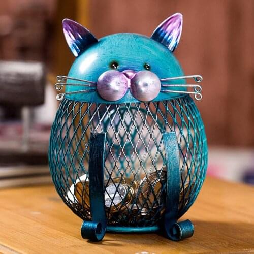 TOOARTS Cat coin box Piggy bank Animal ornament Creative ornament Iron art ornament Handcrafts Interior decoration