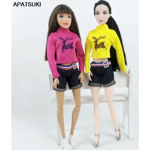 Deer Tops Short Jean Pants Doll Clothes for Barbie Doll Outfits Suit Set for 1/6 BJD Dolls Accessories Kids Toy