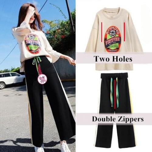 Outdoor Sex Clothes For Women Cotton Hole Zippers T Shirt Tops Open Crotchless Pants Suits Two Piece Set Sexy Going Out Trousers
