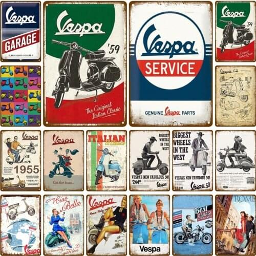 Vespa Parking Only Garage Tin Sign Vintage Metal Wall Signs Decor Rust Art Crafts Shabby Plaques Bar Pub Iron Plate Painting