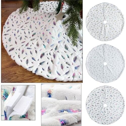 Christmas Tree Skirt Luxury Faux Fur with Feather Trees Collar Round Thick Sequin Tree Skirt Plush Rug Holiday Indoor Xmas Decor