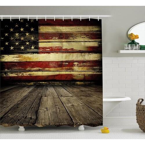 United States Shower Curtain Vintage American Flag on Wooden Planks Wall Grunge Print Bath Curtain With Hooks For Bathroom