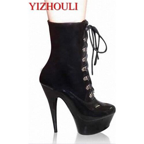 15cm high heels for ladies, Spring/Autumn/fashion lace-up ankle boots/sexy party pole dancing practice heels